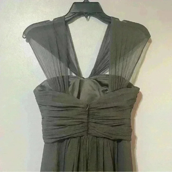 Amsale Women’s Maxi Dress 100% Silk Crinkle  Halter Chiffon Gray Size 00 Party - Picture 6 of 13